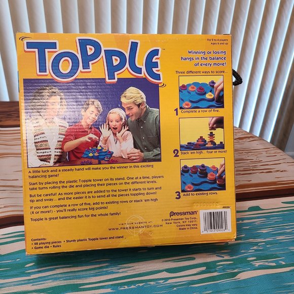 Topple Board Game 2010 Pressman Balancing Game Complete Vintage New Open Box - Picture 2 of 5